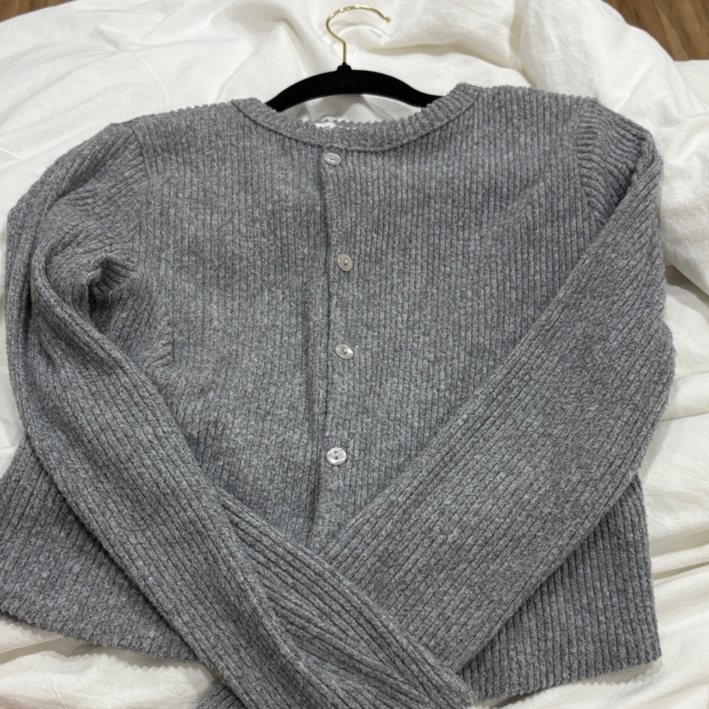 Gray Ribbed Cardigan - Picture 3 of 3